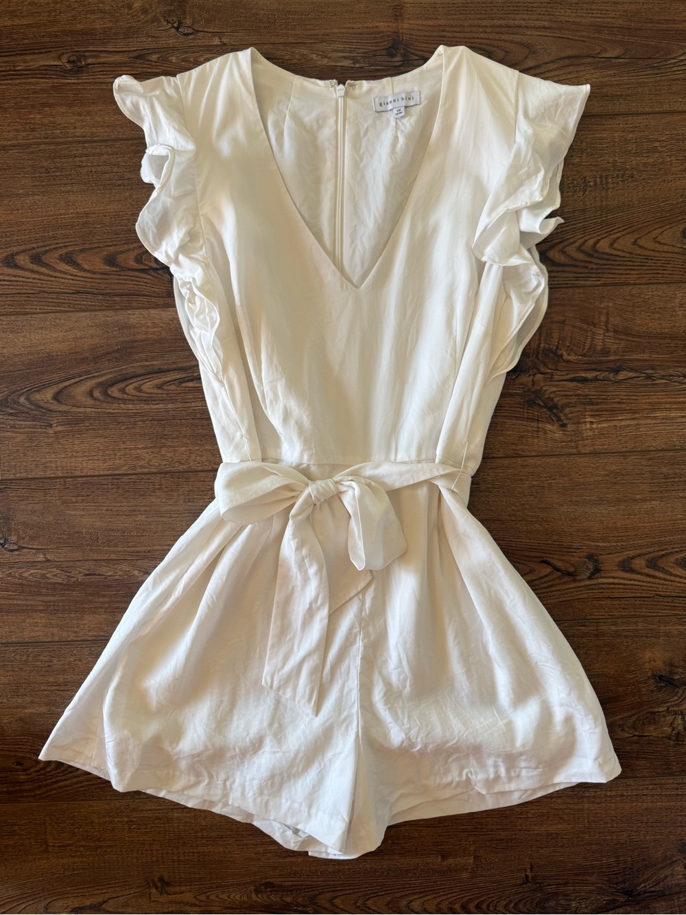 Gianni Bini White V-Neck Romper with Back Zip